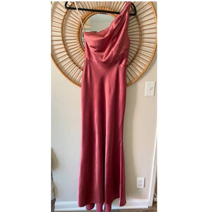 Jenny Yoo One-Shoulder Satin Maxi Dress in Dusty Rose